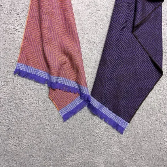 Seaward & Stearn Super Fine Wool Scarf 70"x18” Scotland Orange Purple Geometric - Picture 6 of 8